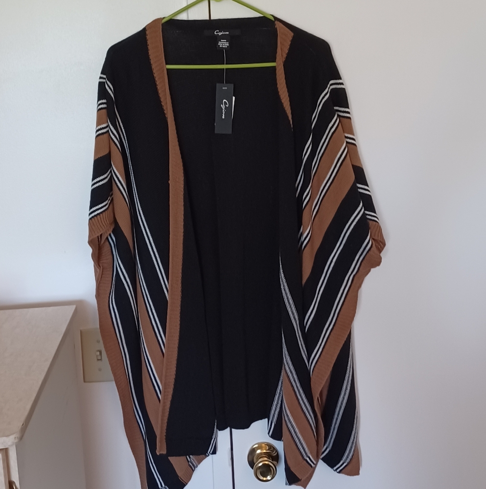 Cejon Black & Brown Striped Poncho OneSizeFitsAll NWT - Picture 4 of 6